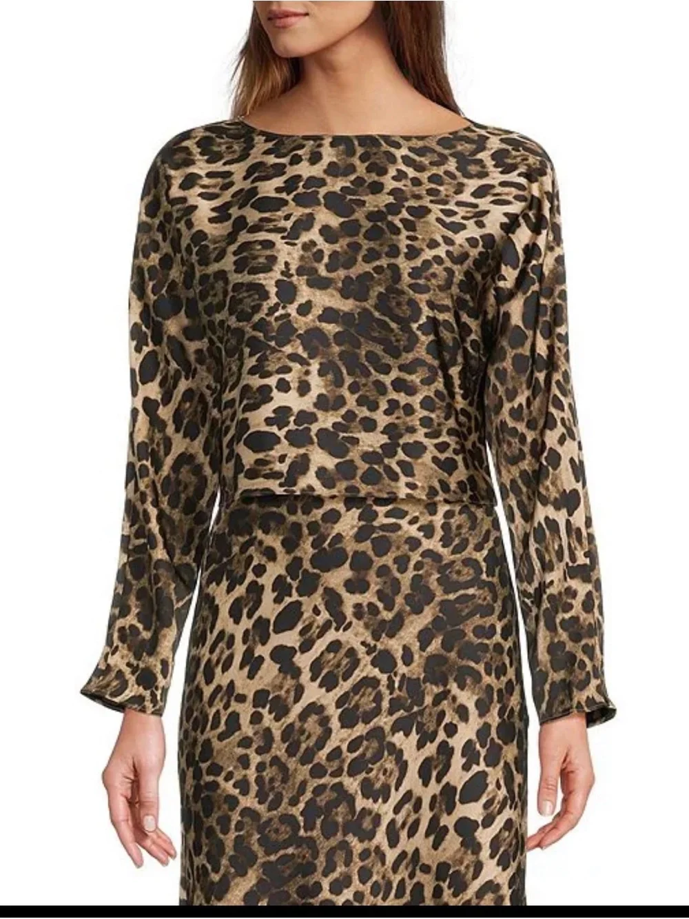 Antonio Melani Blyss Leopard Print Satin Boat Neck Long Sleeve